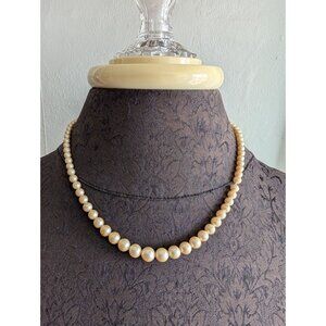 Vintage Faux Pearl Necklace With Gold-Tone Clasp Elegant Costume Jewelry